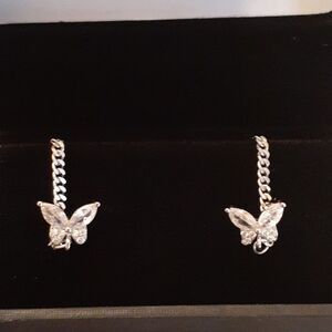 925 Silver Chain Butterfly Earrings Womens‎ New In Box